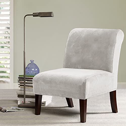 Velvet Accent Chair Covers High Stretch Armless Chair Covers for Living Room Luxury Thick Velvet Chair Slipcovers Modern Furniture Protector with Elastic Bottom, Machine Washable, Off White