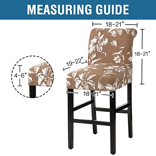 H.VERSAILTEX Stretch Bar Stool Cover Set of 6 Pub Counter Stool Chair Slipcover for Dining Room Cafe Height Side Chairs Feature Modern Floral Printed Design, Camel