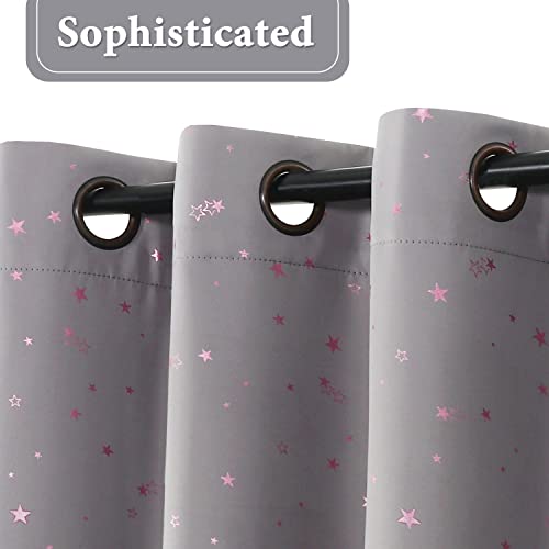 Blackout Star Curtains for Kids Room Boys Girls Twinkle Stars Thermal Insulated Cute Thick Soft Curtain Drapes, Grommet Top, 1 Panel, 52" W x 84" L, Grey/Pink