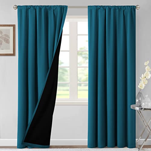 H.VERSAILTEX 100% Blackout Curtains for Bedroom Thermal Insulated Curtains & Drapes Blackout Curtains 84 Inches Long Rod Pocket Curtains for Living Room with Black Liner 2 Panels Set, Dark Teal