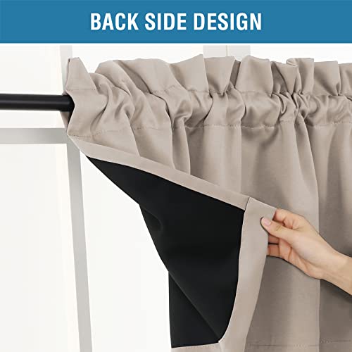 H.VERSAILTEX 100% Blackout Curtain Valances for Kitchen Windows/Bathroom/Living Room/Bedroom Thermal Insulated Rod Pocket Valances for Windows, 2 Pack, 52" x 18", Natural Sand