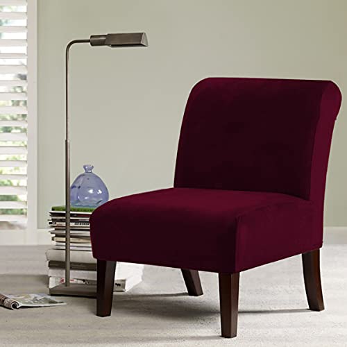 Velvet Accent Chair Covers High Stretch Armless Chair Covers for Living Room Luxury Thick Velvet Chair Slipcovers Modern Furniture Protector with Elastic Bottom, Machine Washable, Burgundy