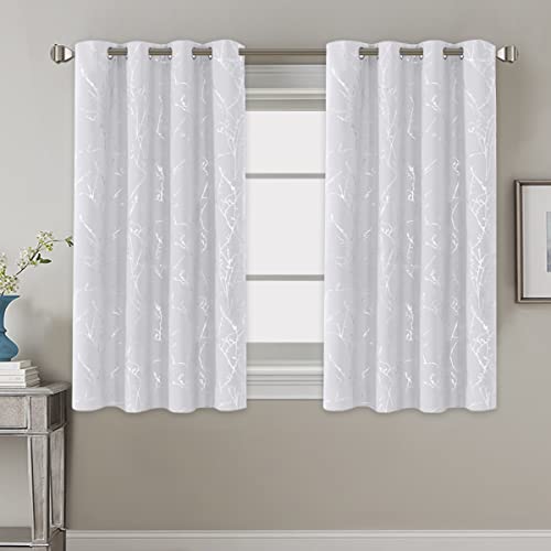 H.VERSAILTEX White Curtains for Bedroom Foil Print Twig Tree Branch Thermal Insulated Grommet Curtain Drapes Light Blocking Thick Soft Window Curtains for Living 52 x 45 Inch Pure White 2 Panels