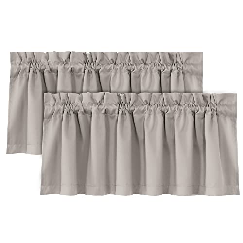 H.VERSAILTEX 100% Blackout Curtain Valances for Kitchen Windows/Bathroom/Living Room/Bedroom Thermal Insulated Rod Pocket Valances for Windows, 2 Pack, 52" x 18", Warm Taupe