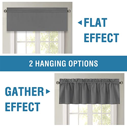 H.VERSAILTEX 100% Blackout Curtain Valances for Kitchen Windows/Bathroom/Living Room/Bedroom Thermal Insulated Rod Pocket Valances for Windows, 4 Pack, 52" x 18", Grey
