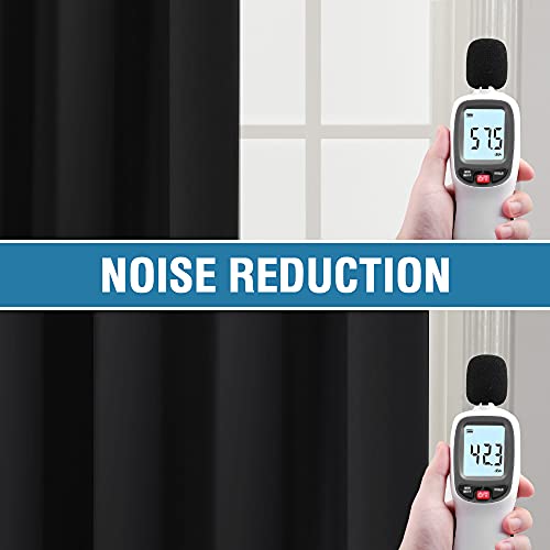 100% Blackout Curtains for Bedroom Thermal Insulated Blackout Curtains 63 inch Length Heat and Full Light Blocking Curtains Window Drapes for Living Room with Black Liner 2 Panels Set, Jet Black