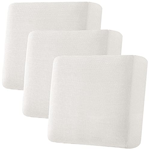 H.VERSAILTEX Super Stretch Individual Seat Cushion Covers Sofa Covers Couch Cushion Covers Slipcovers Featuring Thick Jacquard Textured Twill Fabric (3 Piece XL Sofa Cushion Covers, Off White)