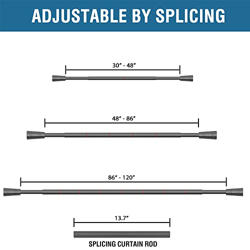 H.VERSAILTEX Window Curtain Rods for Windows 48 to 86 Inches Splicing Adjustable 3/4 Inch Diameter Single Window Curtain Rod Set with Cylindrical Finials, Pewter
