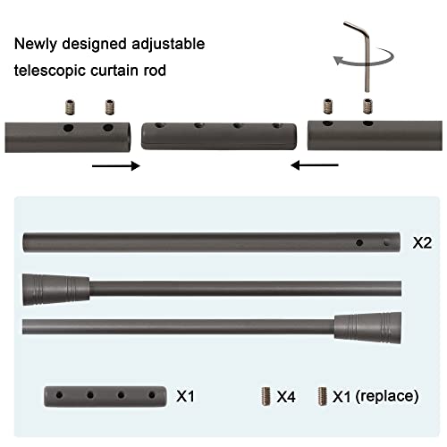 H.VERSAILTEX Window Curtain Rods for Windows 30 to 48 Inches Splicing Adjustable 3/4 Inch Diameter Single Window Curtain Rod Set with Cylindrical Finials, Pewter