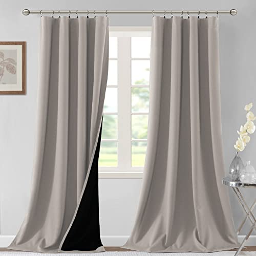 H.VERSAILTEX 100% Blackout Curtains for Bedroom Thermal Insulated Curtains & Drapes Blackout Curtains 108 Inches Long Rod Pocket Curtains for Living Room with Black Liner 2 Panels Set, Warm Taupe