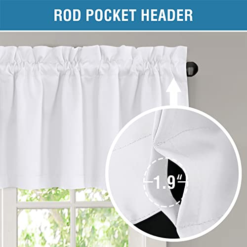 H.VERSAILTEX 100% Blackout Curtain Valances for Kitchen Windows/Bathroom/Living Room/Bedroom Thermal Insulated Rod Pocket Valances for Windows, 4 Pack, 52" x 18", Pure White