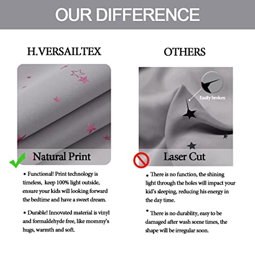 Blackout Star Curtains for Kids Room Boys Girls Twinkle Stars Thermal Insulated Cute Thick Soft Curtain Drapes, Grommet Top, 1 Panel, 52" W x 84" L, Grey/Pink