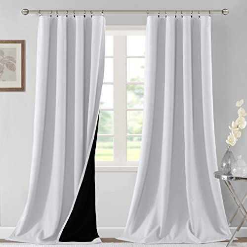 H.VERSAILTEX 100% Blackout Curtains for Bedroom Thermal Insulated Curtains & Drapes Blackout Curtains 108 Inches Long Rod Pocket Curtains for Living Room with Black Liner 2 Panels Set, Bleached White
