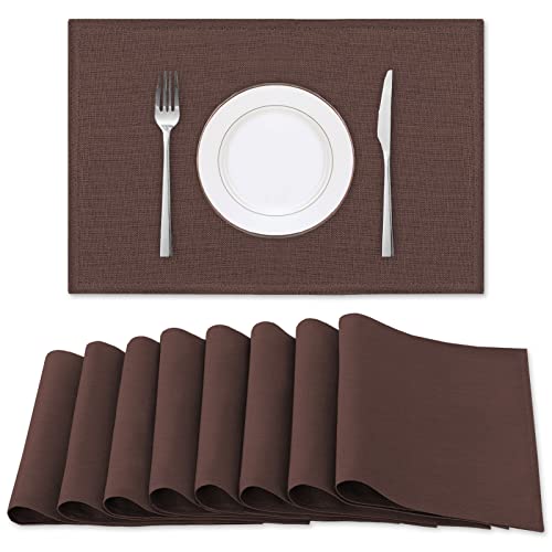 H.VERSAILTEX Linen Placemats Set of 8 Premium Solid Table Placemats for Dining Table Spill-Proof Waterproof Table Mats Heat-Resistant Kitchen Table Mats Washable, 12x18 inches, Chocolate