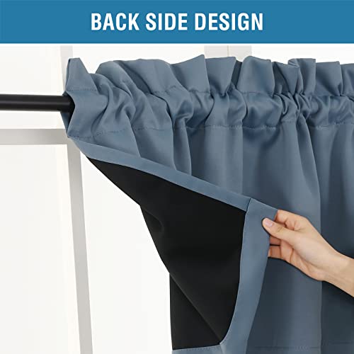 H.VERSAILTEX 100% Blackout Curtain Valances for Kitchen Windows/Bathroom/Living Room/Bedroom Thermal Insulated Rod Pocket Valances for Windows, 2 Pack, 52" x 18", Stone Blue