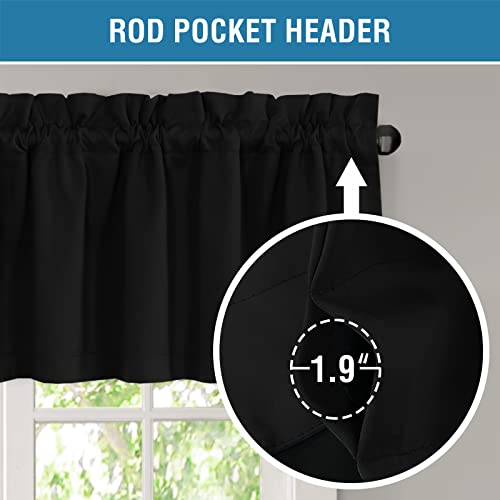 H.VERSAILTEX 100% Blackout Curtain Valances for Kitchen Windows/Bathroom/Living Room/Bedroom Thermal Insulated Rod Pocket Valances for Windows, 2 Pack, 52" x 18", Jet Black