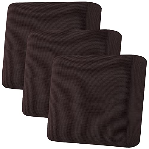 H.VERSAILTEX Super Stretch Individual Seat Cushion Covers Sofa Covers Couch Cushion Covers Slipcovers Featuring Thick Jacquard Textured Twill Fabric (3 Piece XL Sofa Cushion Covers, Chocolate)