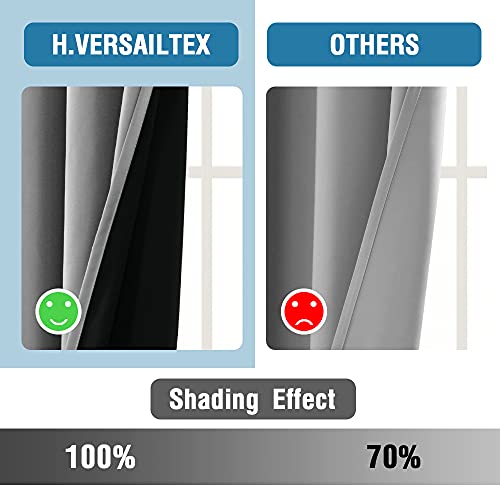 H.VERSAILTEX 100% Blackout Curtains for Bedroom Thermal Insulated Curtains & Drapes Blackout Curtains 63 Inches Long Rod Pocket Curtains for Living Room with Black Liner 2 Panels Set, Dove Gray