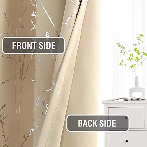 H.VERSAILTEX Blackout Curtains for Bedroom Foil Print Twig Tree Branch Thermal Insulated Grommet Curtain Drapes Light Blocking Thick Soft Window Curtains for Living 52 x 45 Inch Beige 2 Panels