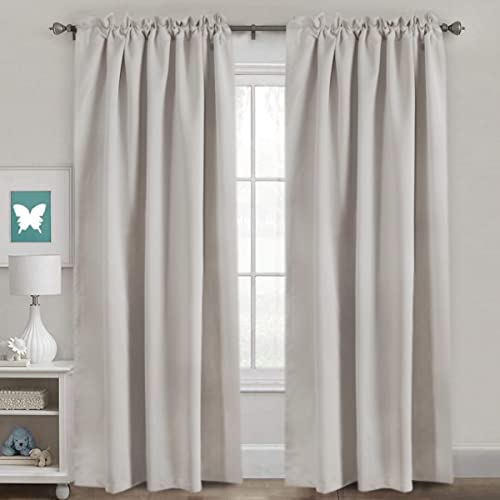 Blackout Curtains Thermal Insulated Window Treatment Panels Room Darkening Blackout Drapes for Living Room Back Tab/Rod Pocket Bedroom Draperies, 52 x 63 Inch, Stone, 2 Panels