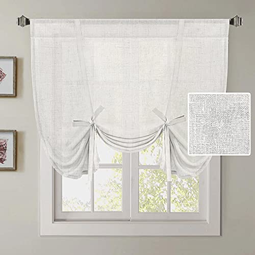 H.VERSAILTEX Tie Up Linen Curtains 63 Inch Length Nature Linen Textured Privacy Curtain Multi Hanging Ways Shade Balloon Window Shade Rod Pocket Casual Curtain - 42x63 - Off White