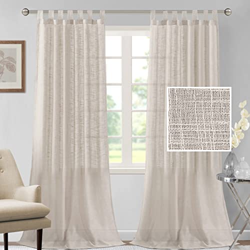 Linen Curtains Natural Linen Blended Curtains for Living Room Burlap Linen Textured Curtains Tab Top Curtains Elegant Energy Efficient Light Filtering Curtains (Set of 2, 52" x 108", Natural)
