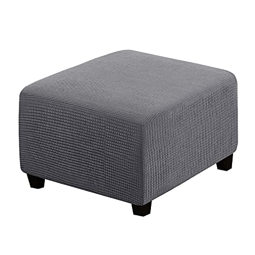 H.VERSAILTEX Square Ottoman Covers Ottoman Slipcovers Folding Storage Stool Furniture Protector Form Fit with Elastic Bottom, Stretch High Spandex Small Checks Jacquard Fabric(Medium,Grey)