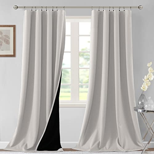 H.VERSAILTEX 100% Blackout Curtains for Bedroom Thermal Insulated Curtains & Drapes Blackout Curtains 108 Inches Long Rod Pocket Curtains for Living Room with Black Liner 2 Panels Set, Pumice Stone