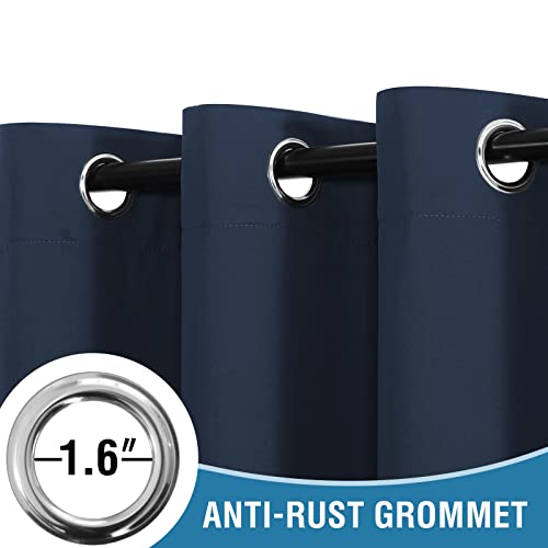 H.VERSAILTEX 100% Blackout Patio Curtains Thermal Insulated Curtains for Sliding Door Extra Wide Window Panels Full Light Blocking Grommet Curtains with Black Liner, W100 x L96 inch - Navy