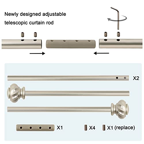 H.VERSAILTEX Window Curtain Rods for Windows 30 to 48 Inches Splicing Adjustable 3/4 Inch Diameter Single Window Curtain Rod Set with Decorative Ribbed Knob Finials, Nickel