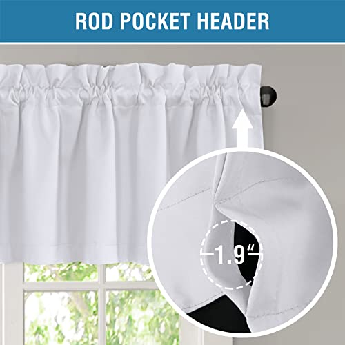 H.VERSAILTEX 100% Blackout Curtain Valances for Kitchen Windows/Bathroom/Living Room/Bedroom Thermal Insulated Rod Pocket Valances for Windows, 4 Pack, 52" x 18", Bleached White