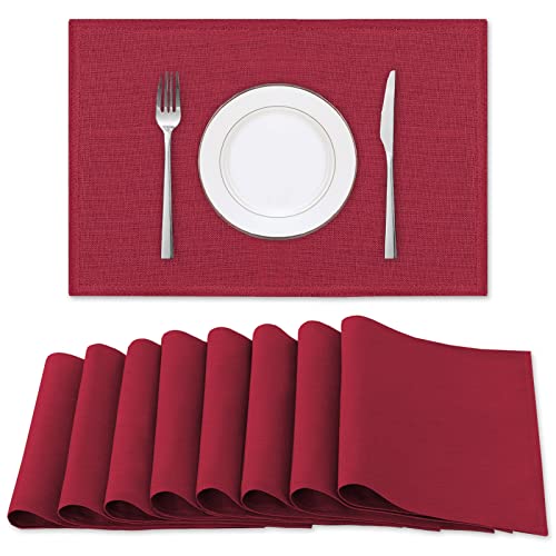 H.VERSAILTEX Linen Placemats Set of 8 Premium Solid Table Placemats for Dining Table Spill-Proof Waterproof Table Mats Heat-Resistant Kitchen Table Mats Washable, 12x18 inches, Cardinal Red