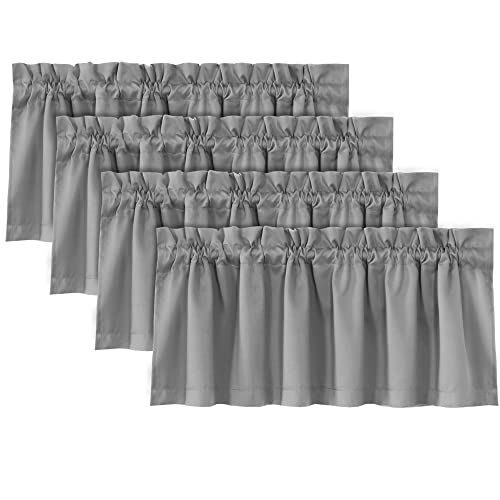 H.VERSAILTEX 100% Blackout Curtain Valances for Kitchen Windows/Bathroom/Living Room/Bedroom Thermal Insulated Rod Pocket Valances for Windows, 4 Pack, 52" x 18", Dove Gray