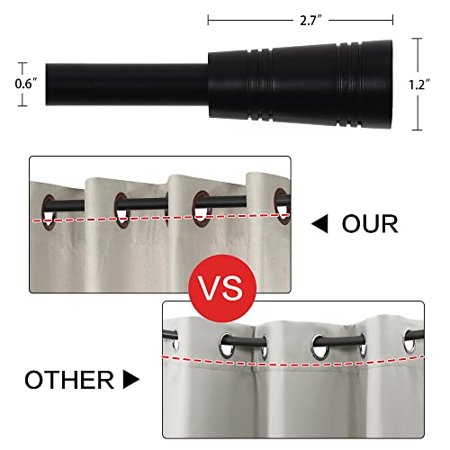 H.VERSAILTEX Window Curtain Rods for Windows 30 to 48 Inches Splicing Adjustable 3/4 Inch Diameter Single Window Curtain Rod Set with Cylindrical Finials, Black