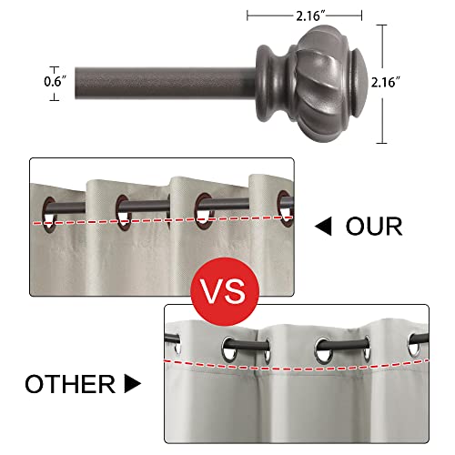 H.VERSAILTEX Window Curtain Rods for Windows 48 to 86 Inches Splicing Adjustable 3/4 Inch Diameter Single Window Curtain Rod Set with Decorative Ribbed Knob Finials, Pewter