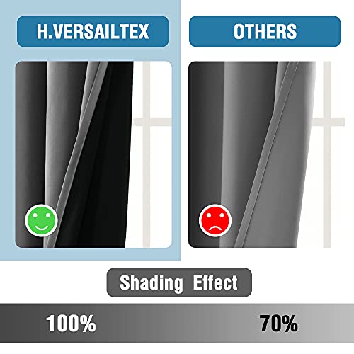 H.VERSAILTEX 100% Blackout Curtains for Bedroom Thermal Insulated Curtains & Drapes Blackout Curtains 96 Inches Long Rod Pocket Curtains for Living Room with Black Liner 2 Panels Set, Grey