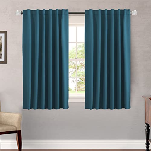 Blackout Curtains Thermal Insulated Window Treatment Panels Room Darkening Blackout Drapes for Living Room Back Tab/Rod Pocket Bedroom Draperies, 52 x 54 Inch, Dark Teal, 2 Panels
