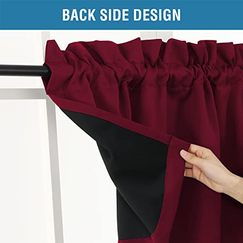 H.VERSAILTEX 100% Blackout Curtain Valances for Kitchen Windows/Bathroom/Living Room/Bedroom Thermal Insulated Rod Pocket Valances for Windows, 4 Pack, 52" x 18", Burgundy