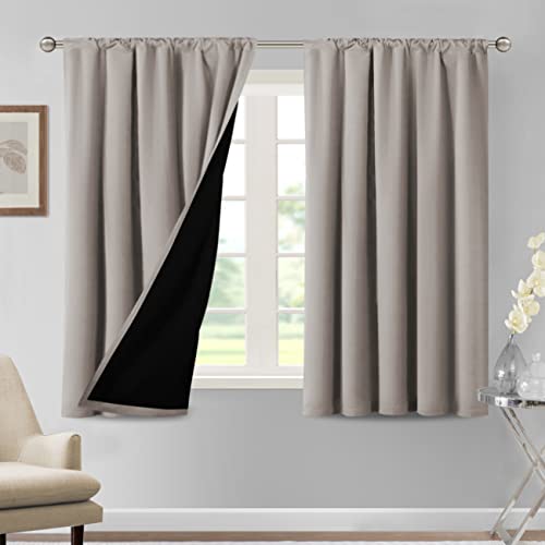 H.VERSAILTEX 100% Blackout Curtains for Bedroom Thermal Insulated Curtains & Drapes Blackout Curtains 54 Inches Long Rod Pocket Curtains for Living Room with Black Liner 2 Panels Set, Warm Taupe