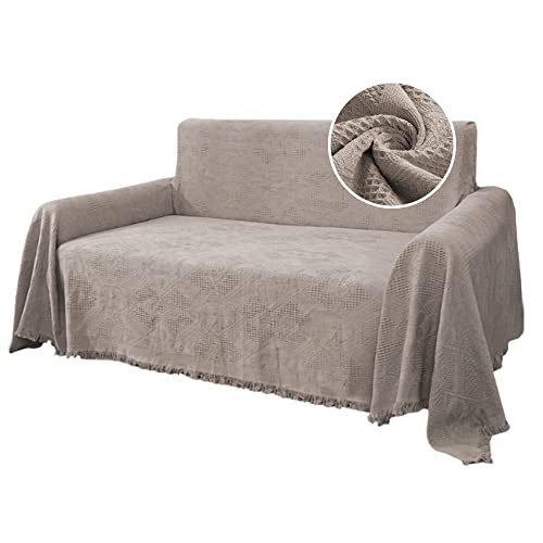 H.VERSAILTEX Cotton Sofa Covers Couch Cover Sofa Slipcover for Most Shape Sofas, Feature Thick Woven Jacquard Seamless with Tassels, Multi-Use Decorative for Couch (Large: 71" x 102", Sand)