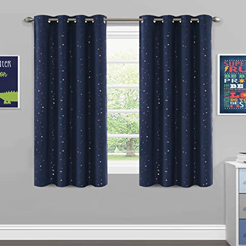 Blackout Star Curtains for Kids Room Boys Girls Twinkle Stars Thermal Insulated Cute Thick Soft Curtain Drapes, Grommet Top, 1 Panel, 52" W x 63" L, Navy/Bronze