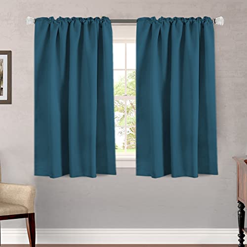 Blackout Curtains Thermal Insulated Window Treatment Panels Room Darkening Blackout Drapes for Living Room Back Tab/Rod Pocket Bedroom Draperies, 52 x 54 Inch, Dark Teal, 2 Panels