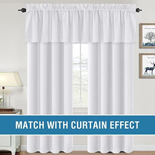 H.VERSAILTEX 100% Blackout Curtain Valances for Kitchen Windows/Bathroom/Living Room/Bedroom Thermal Insulated Rod Pocket Valances for Windows, 4 Pack, 52" x 18", Pure White