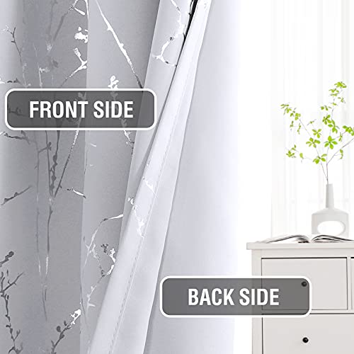 H.VERSAILTEX Blackout Curtains for Bedroom Foil Print Twig Tree Branch Thermal Insulated Grommet Curtain Drapes Light Blocking Thick Soft Window Curtains for Living 52 x 96 Inch Greyish White 2 Panels