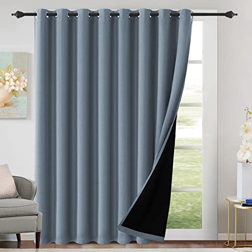 H.VERSAILTEX 100% Blackout Patio Curtains Thermal Insulated Curtains for Sliding Door Extra Wide Window Panels Full Light Blocking Grommet Curtains with Black Liner, W100 x L108 inch - Stone Blue