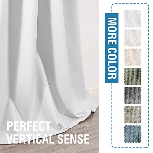 100% Blackout Linen Curtains 84 inches Long Thermal Curtains for Living Room Textured Burlap Curtains with Double Face Linen Grommet Soundproof Bedroom Curtains 52 x 84 Inch, 2 Panels - White