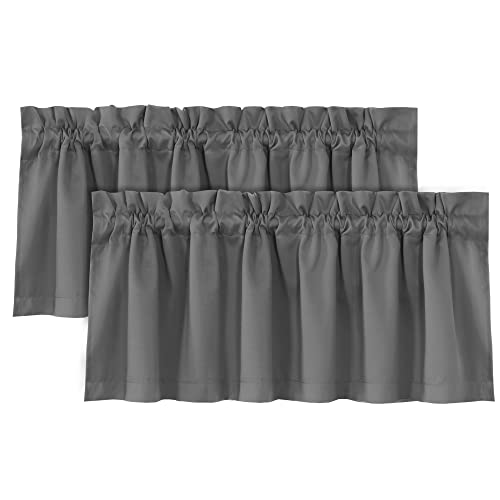H.VERSAILTEX 100% Blackout Curtain Valances for Kitchen Windows/Bathroom/Living Room/Bedroom Thermal Insulated Rod Pocket Valances for Windows, 2 Pack, 52" x 18", Grey
