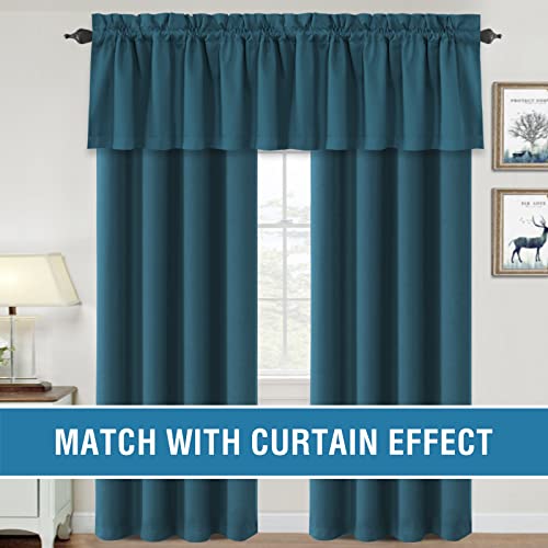 H.VERSAILTEX 100% Blackout Curtain Valances for Kitchen Windows/Bathroom/Living Room/Bedroom Thermal Insulated Rod Pocket Valances for Windows, 4 Pack, 52" x 18", Dark Teal