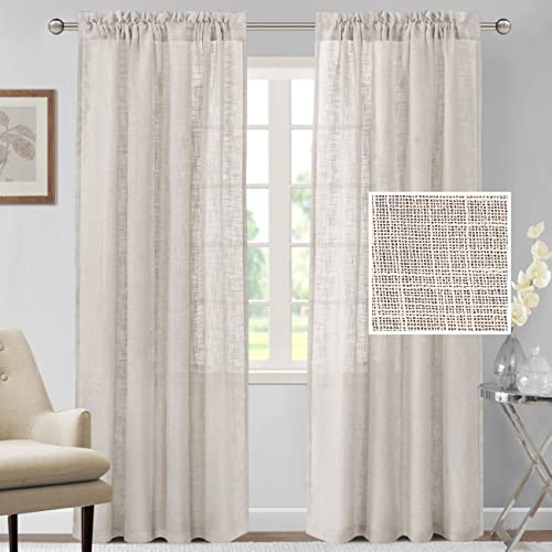H.VERSAILTEX Linen Curtains 84 inches Long Natural Linen Blended Curtains for Living Room Burlap Linen Textured Curtains Light Filtering Rod Pocket Curtains Bedroom Curtains 2 Panel Sets, Natural