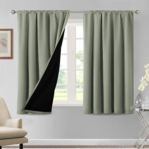 H.VERSAILTEX 100% Blackout Curtains for Bedroom Thermal Insulated Curtains & Drapes Blackout Curtains 54 Inches Long Rod Pocket Curtains for Living Room with Black Liner 2 Panels Set, Sage